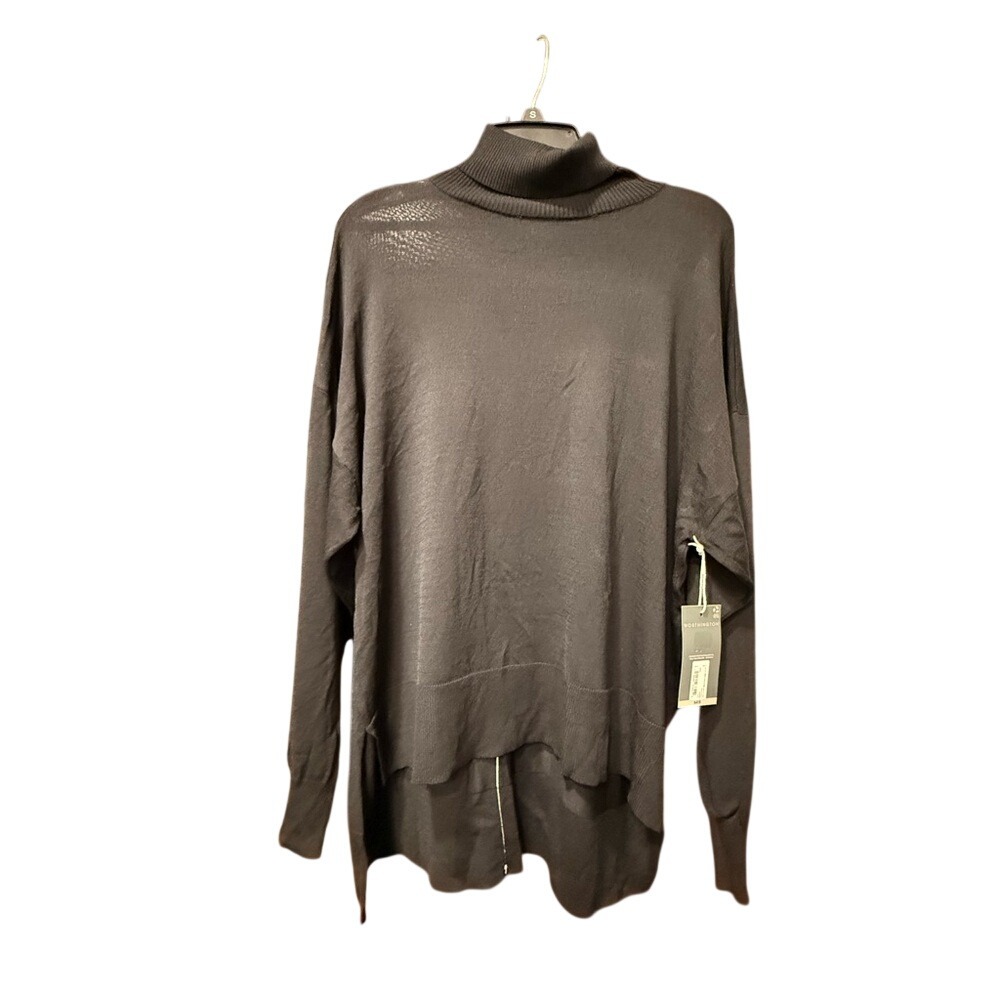 Worthington Black Turtleneck Sweater‎ XXL NWT High Low Lime Green Back Stripe